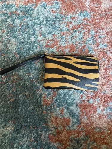 Coach Tan and Black Animal Print Wristlet Wallet