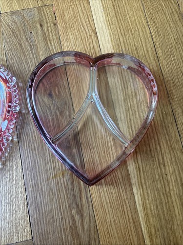 Vintage Etched Glass Large Dresser/Jewelry Box Heart Shaped 9” - photo 3