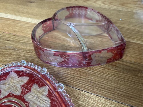 Vintage Etched Glass Large Dresser/Jewelry Box Heart Shaped 9” - photo 4