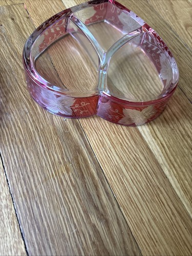 Vintage Etched Glass Large Dresser/Jewelry Box Heart Shaped 9” - photo 5