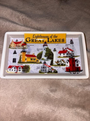 Ceramic tray illustrating various Lighthouses of the Great Lakes