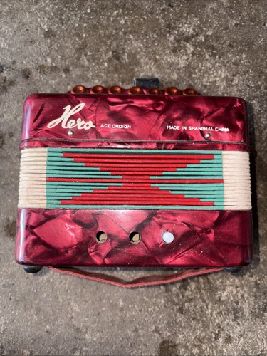 VTG Hero Toy Accordion Child Red Pearl Squeezebox Missing 2 Butt