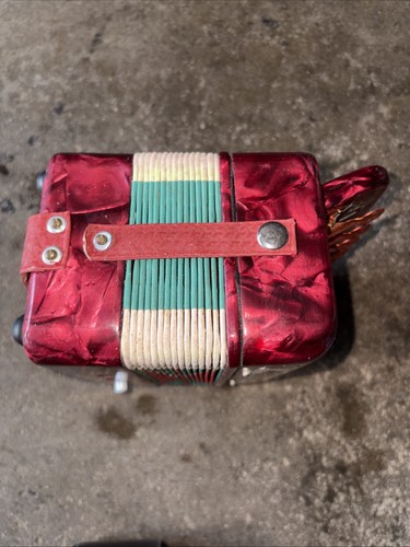 VTG Hero Toy Accordion Child Red Pearl Squeezebox Missing 2 Butt - photo 5