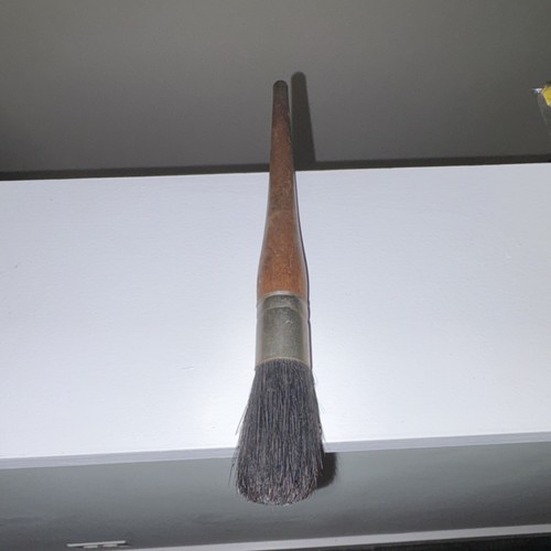 Antique Primitive Wooden Handle Brush with Metal Ferrule, Brown