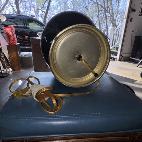 VTG Black and Gold Floral Ceramic Table Lamp with Shade - photo 3