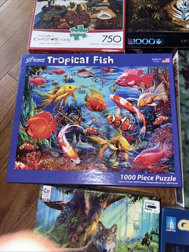 7 Lot Animal Puzzles, Cats, Tigers, Horses, Dolphins, Wolves, An - photo 4