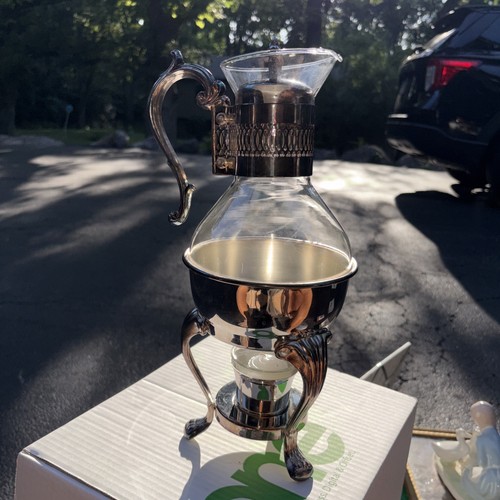 Vintage Silver Plate & Glass Coffee /Tea Carafe Pitcher with War