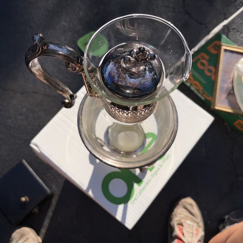 Vintage Silver Plate & Glass Coffee /Tea Carafe Pitcher with War - photo 4