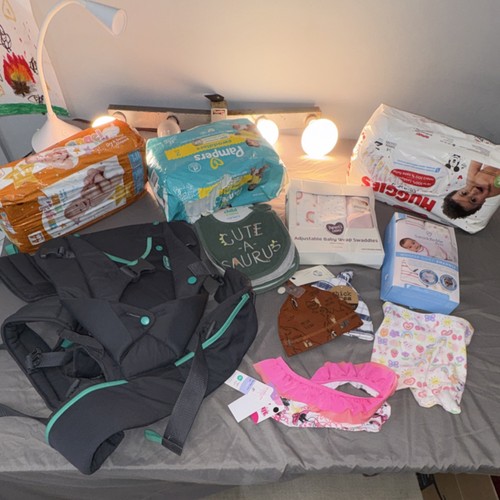 Pampers Huggies SwaddleMe Diapers Swaddles Baby Clothing Lot
