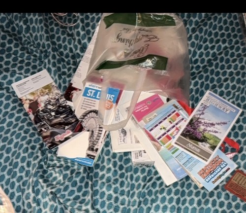 Bag of travel brochures and pamphlets