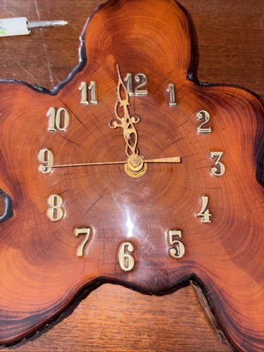 Vtg Live Edge Wood Tree Slice Slab Wall Clock Burl Resin MCM - photo 2