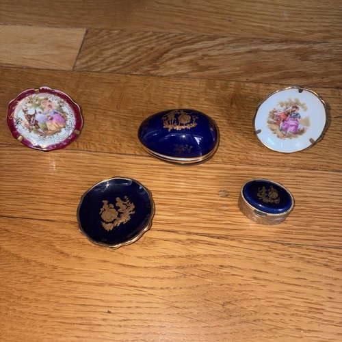 VTG Limoges France Miniature Porcelain Bundle 5pc Cobalt Gold