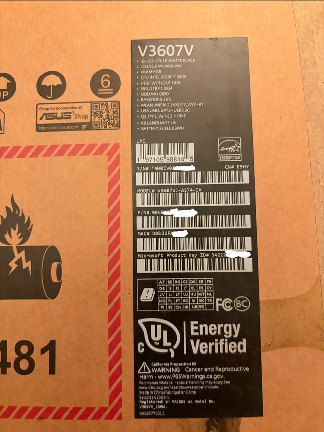 ASUS Gaming V16 Laptop Core 7 RTX 3050 16GB 1TB