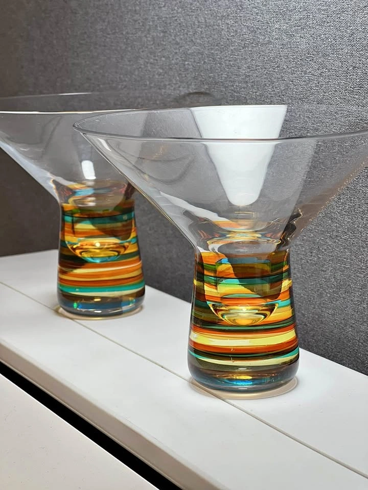 Set of 2 Vintage Bubble Base Stemless Martini Glasses