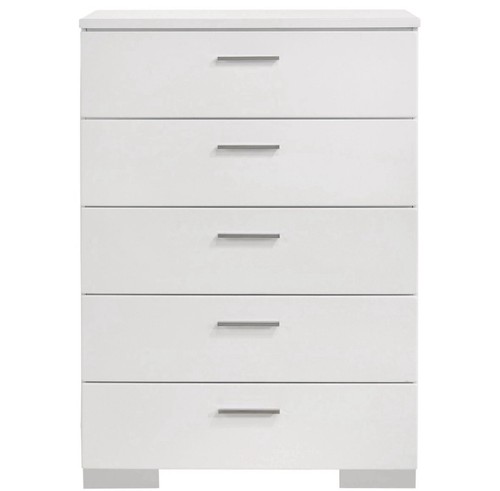 White 5-Drawer Chest of Drawers Dresser, Silver Tone Handles - photo 3
