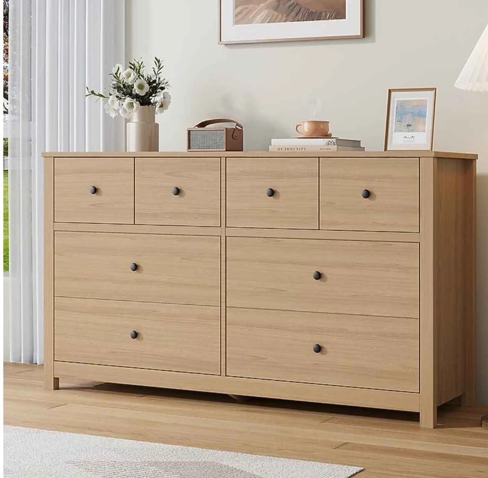 8‑Drawer Wide Dresser – Natural Wood Finish (Like New, Unassembl - photo 2