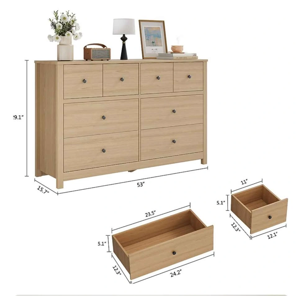 8‑Drawer Wide Dresser – Natural Wood Finish (Like New, Unassembl - photo 3