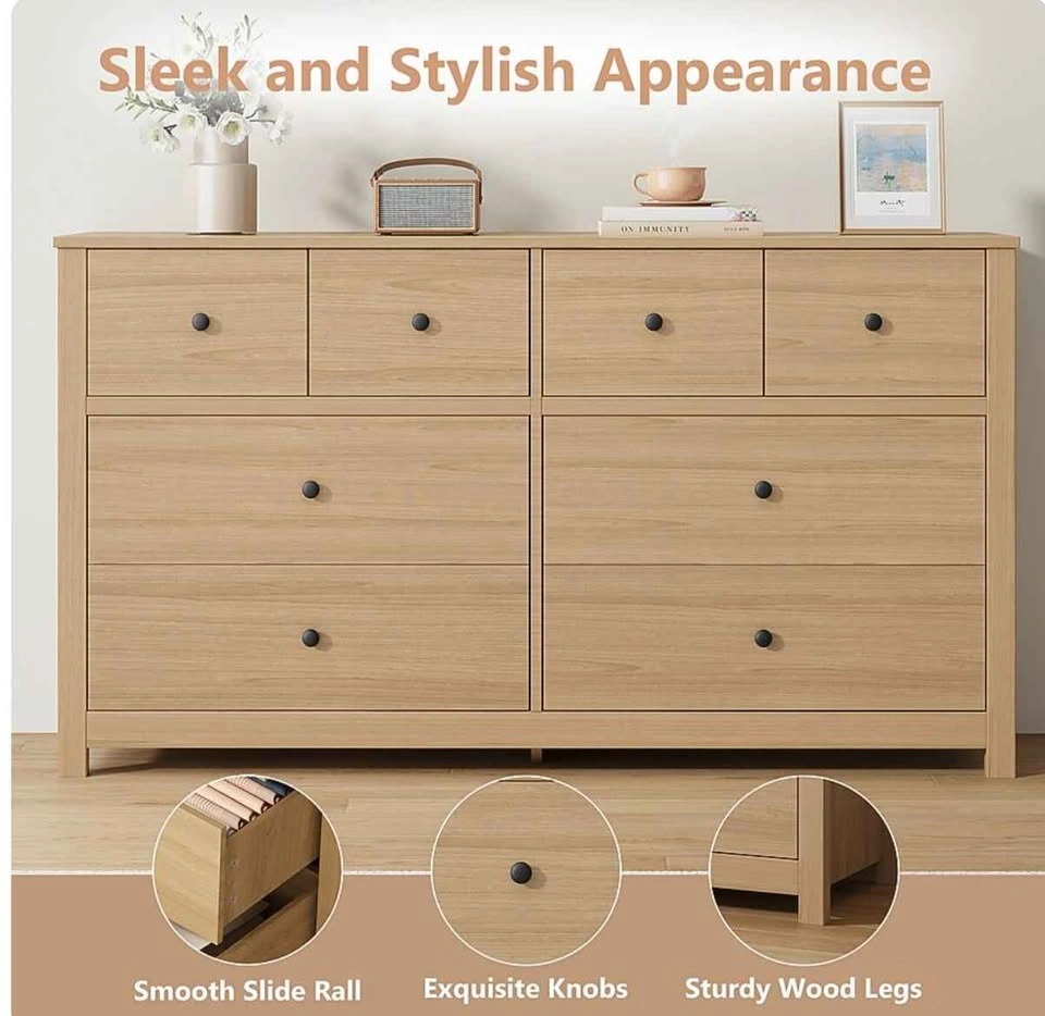 8‑Drawer Wide Dresser – Natural Wood Finish (Like New, Unassembl - photo 4