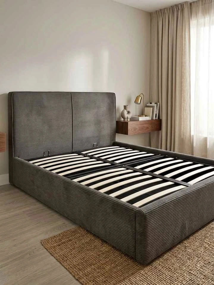 Grey Corduroy Upholstered Hydraulic lift Bed Frame