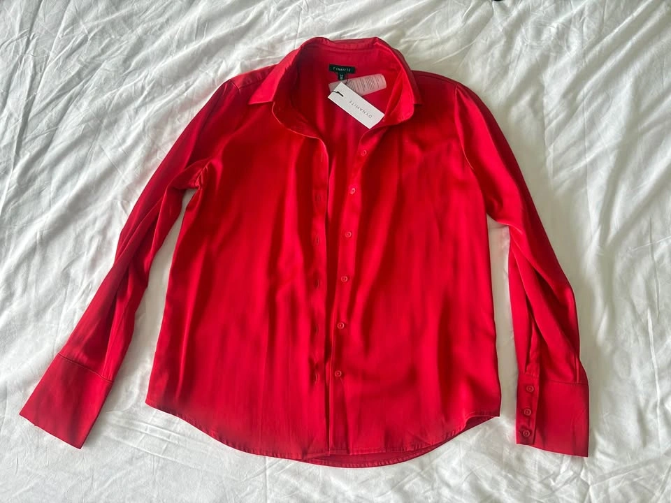 Dynamite Matisse Slim Satin Shirt - Size Small - Red