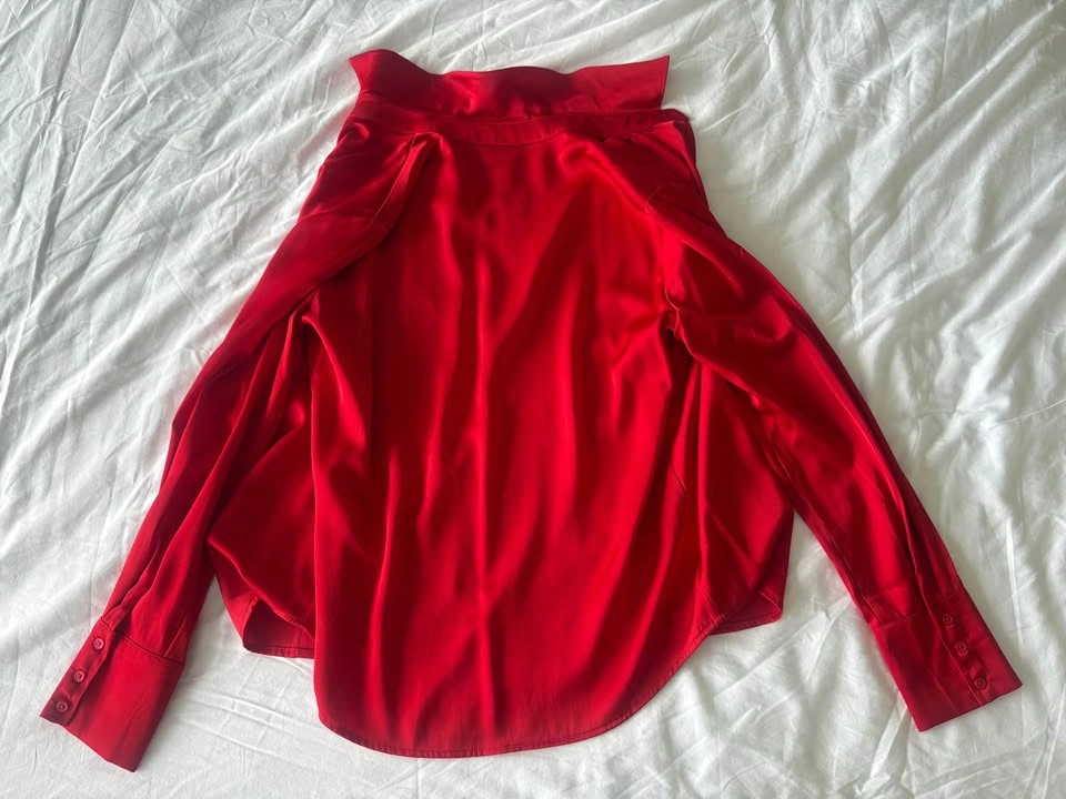 Dynamite Matisse Slim Satin Shirt - Size Small - Red - photo 3