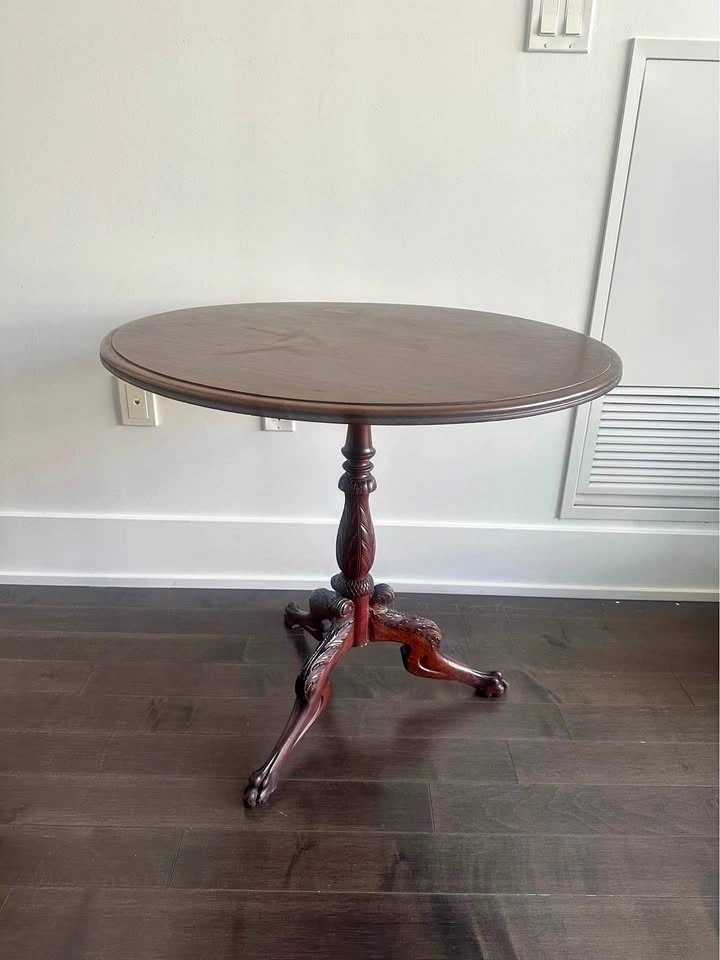 Vintage Round Tilt-Top Pedestal Table – $225