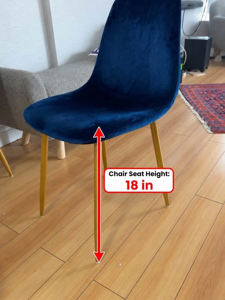 Modern Round Glass Dining Table + 4 Navy Blue Velvet Chairs - photo 3