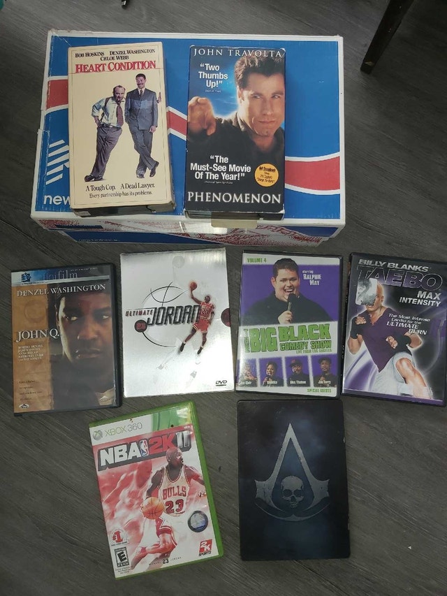 Assorted DVD, VHS, CD, and Xbox 360 Games Bundle
