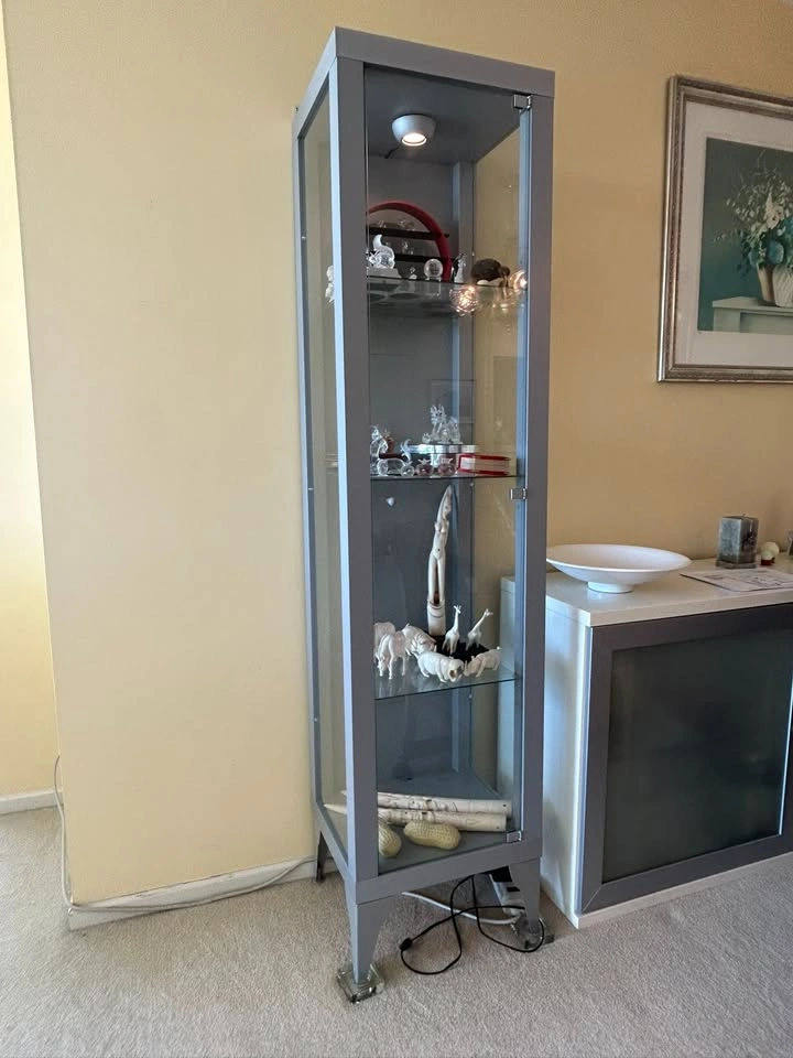 Tall Lighted Glass Display Cabinet (Grey) - photo 2