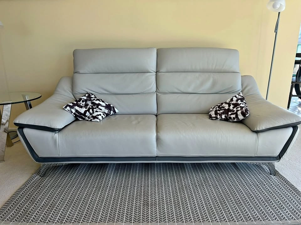 Modern Grey Leather Sofa + Loveseat Set