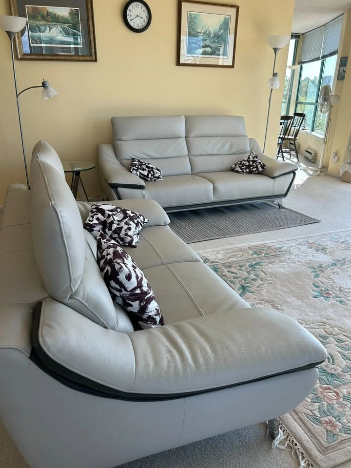 Modern Grey Leather Sofa + Loveseat Set - photo 3