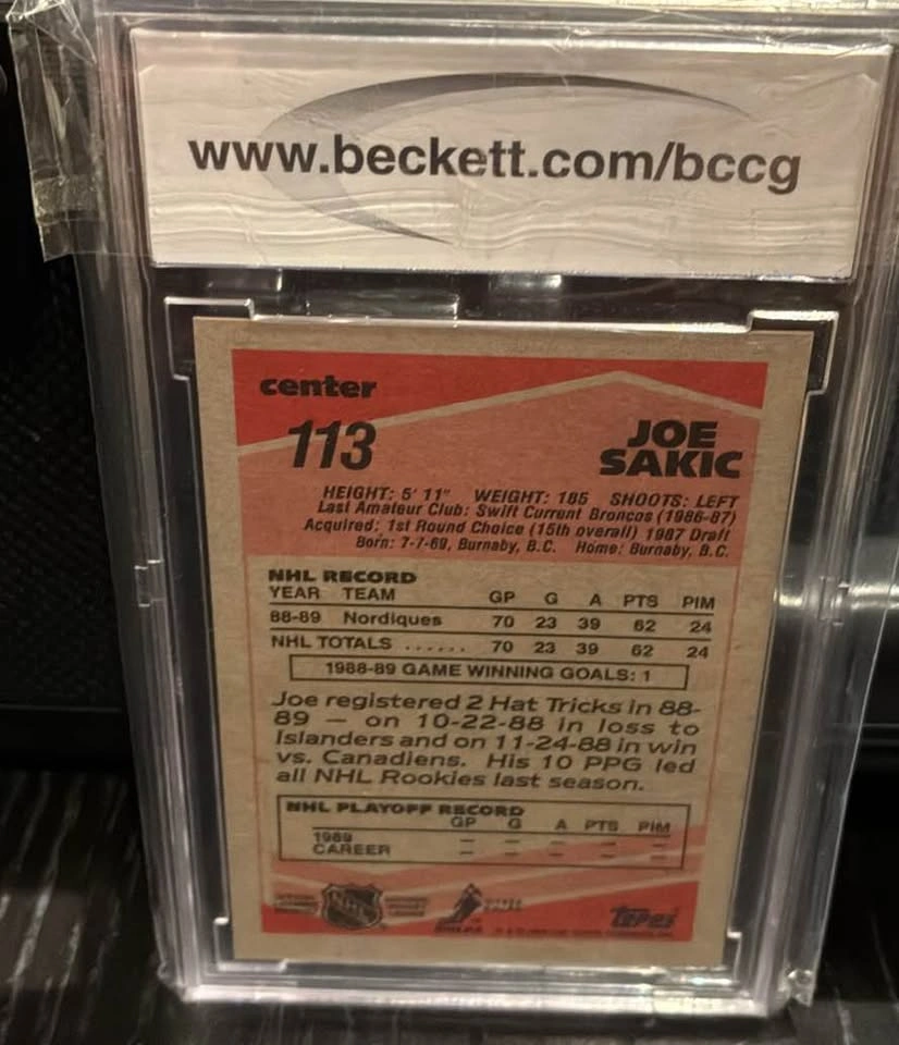 Joe Sakic Rookie Graded 10 Topps - photo 2