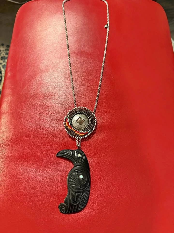 Myles Edgars Haida Argillite Raven Pendant Sterling Silver