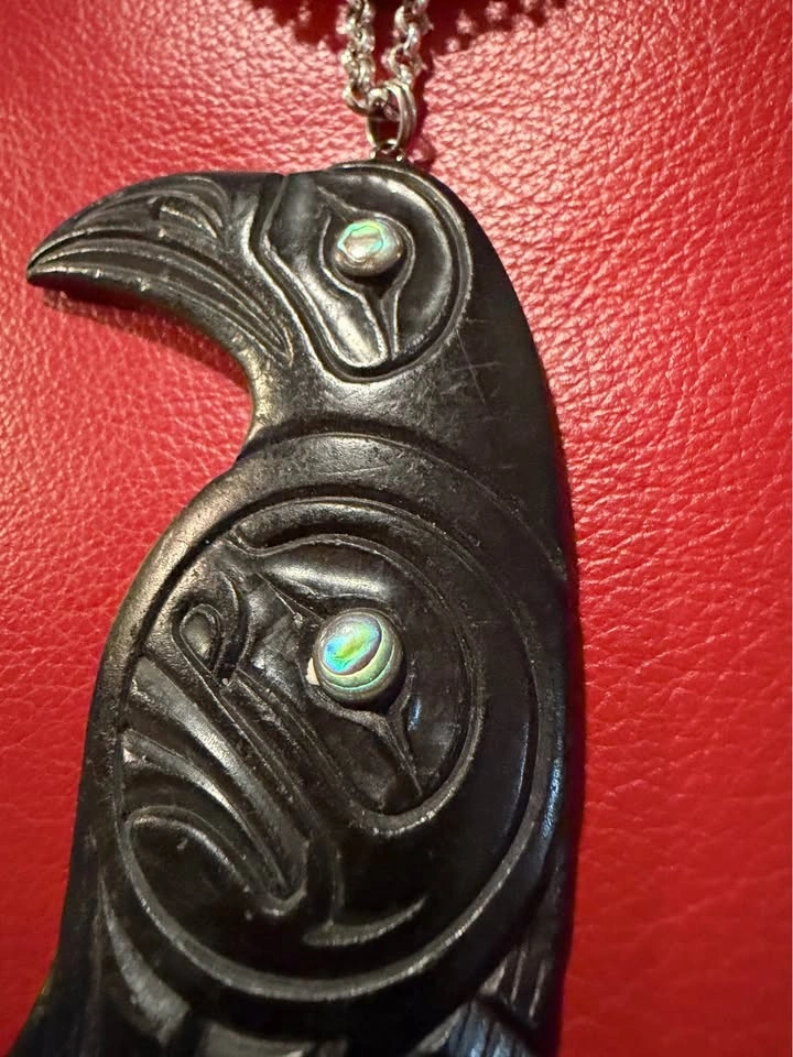 Myles Edgars Haida Argillite Raven Pendant Sterling Silver - photo 5