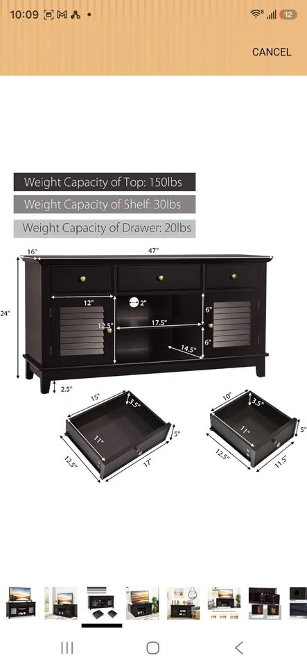 Wood TV Stand 55" - 3 Drawers + 2 Doors - photo 2