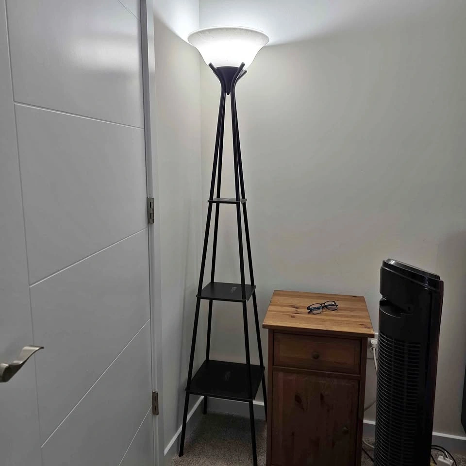 Black Metal Shelf Torchiere Floor Lamp