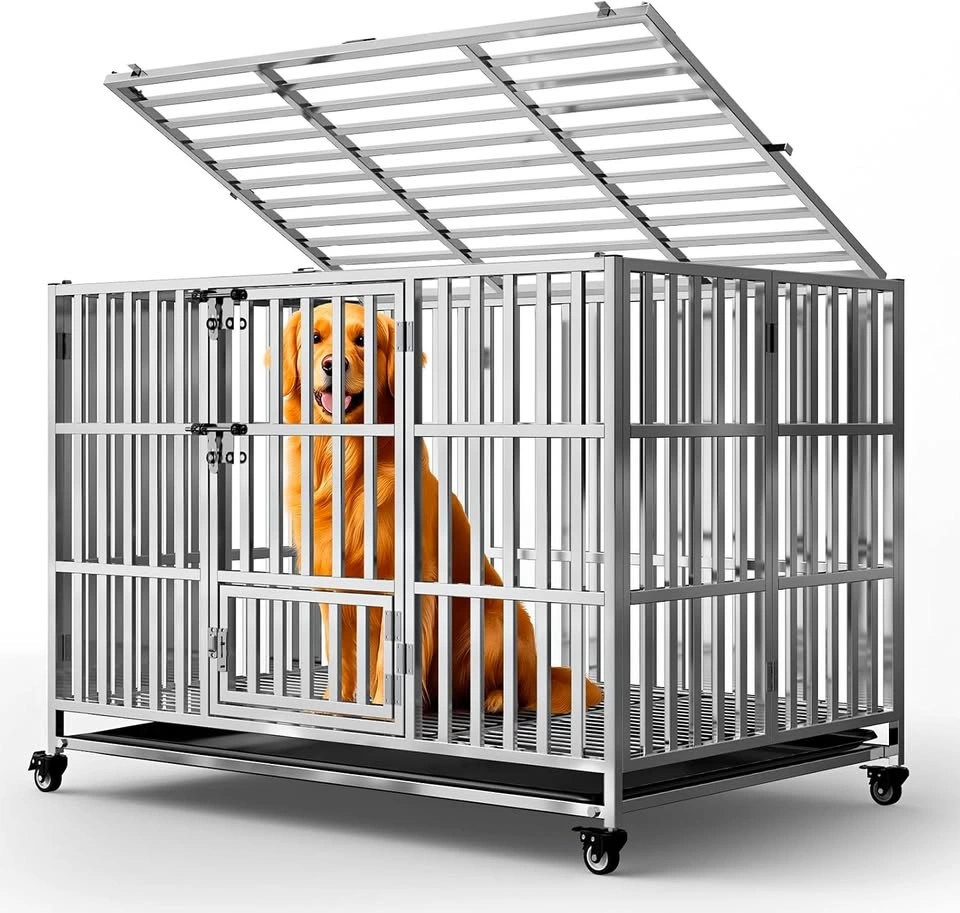 48" Heavy Duty Dog Crates for Large Dogs, Upgraded 4 Lockable Wh
