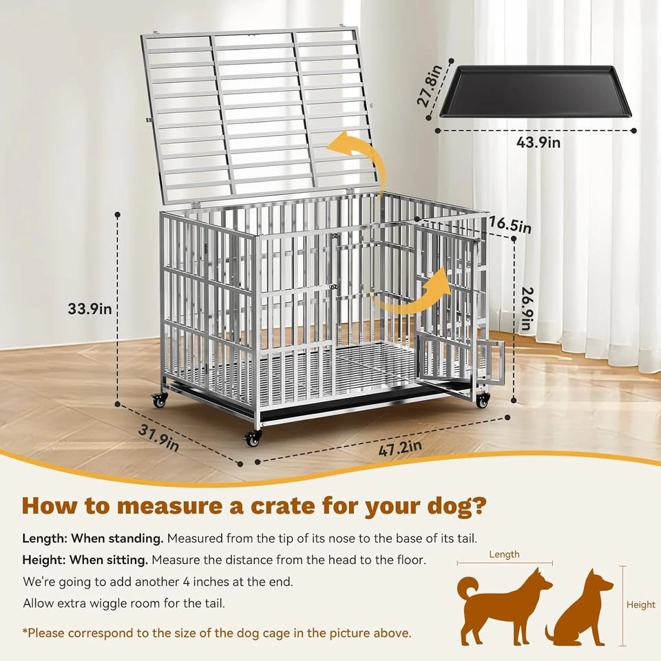 48" Heavy Duty Dog Crates for Large Dogs, Upgraded 4 Lockable Wh - photo 5