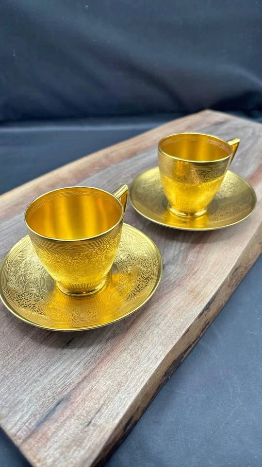 Antique Mintons Heavy Gold Encrusted Demitasse Cups & Saucers