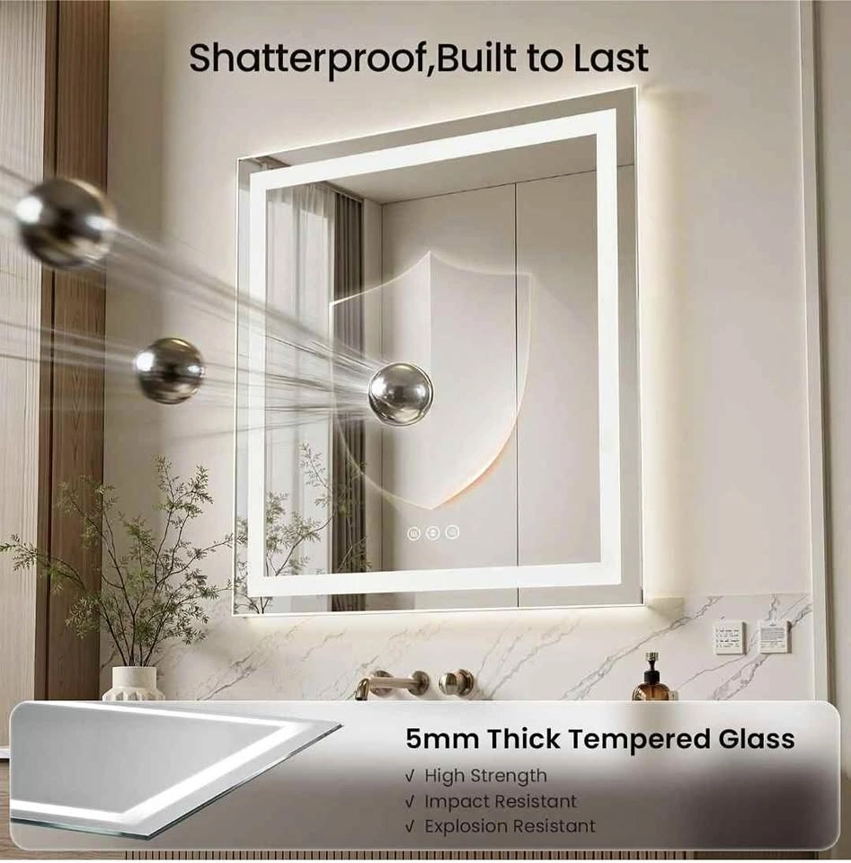 LED Backlit and Front-Lit Tempered Glass Bathroom Mirror