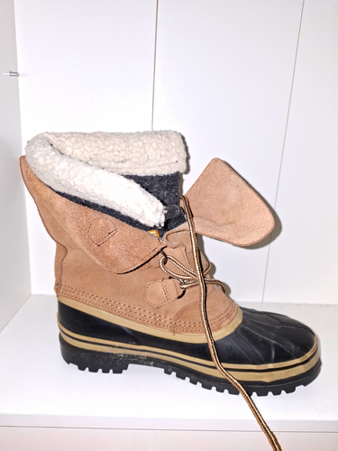 Men's Tan/Black Lace-Up Lined Leather Duck Snow Boots 9M
