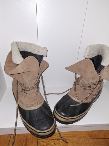 Men's Tan/Black Lace-Up Lined Leather Duck Snow Boots 9M - photo 5