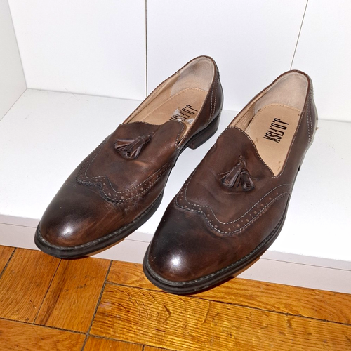 JD Fisk Men's Brown Leather Tassel Dress Loafers US 9 M