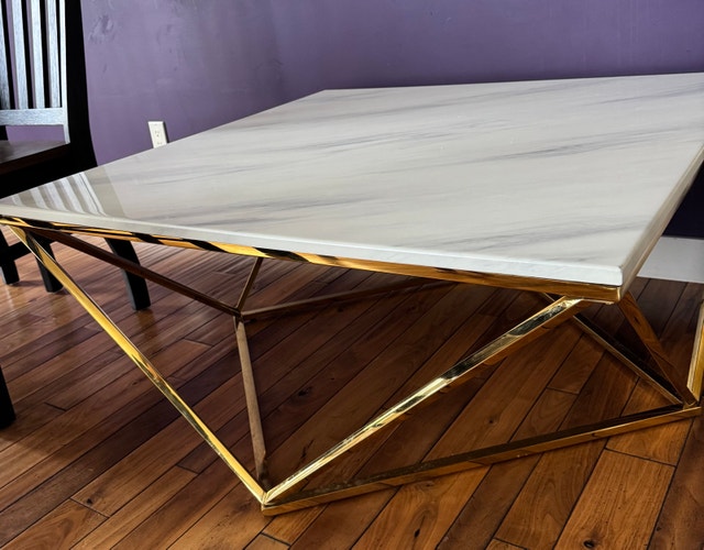 Geometric Coffee Table with Marble Top
