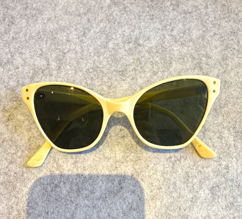Womens vintage Cat Eye Sunglasses White Plastic Frame