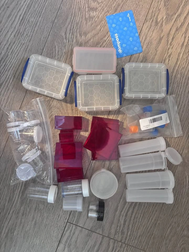 Assorted Plastic Storage Containers and Vials Set