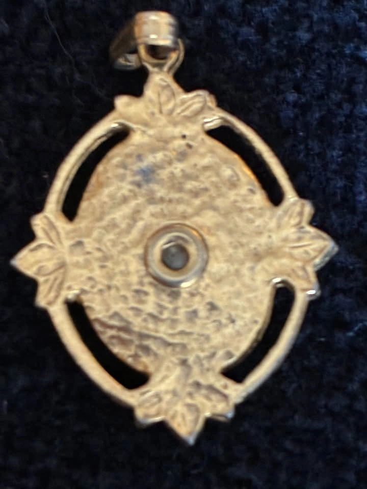 Vintage Floral Petit Point Pendant – Ornate Gold-Tone Frame - photo 2