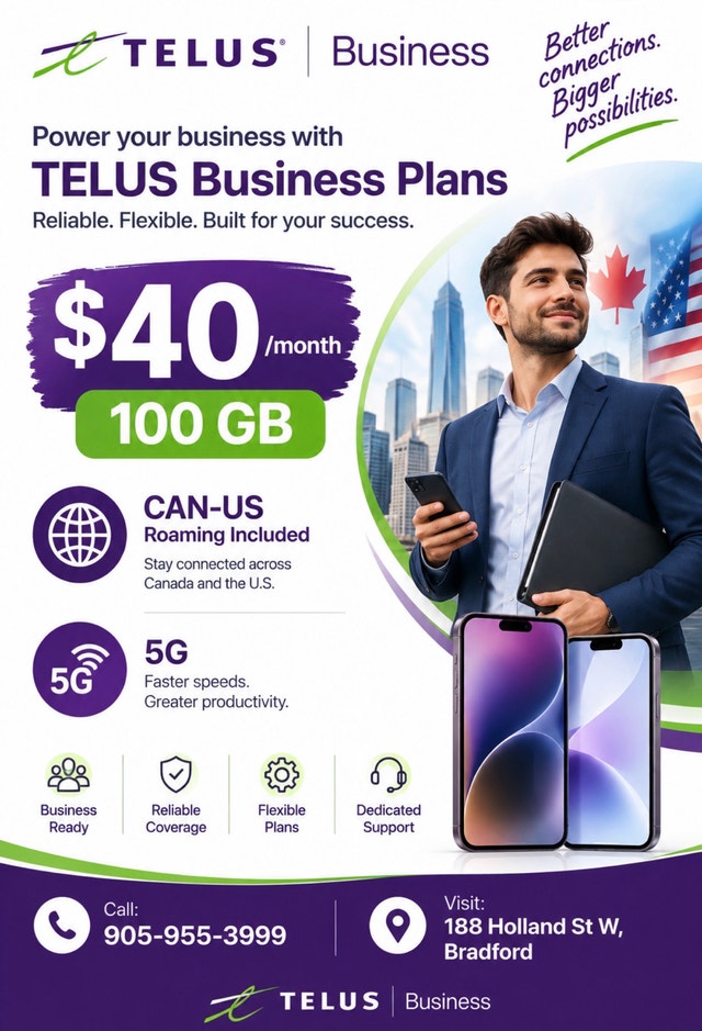 TELUS Business – $40/100GB CAN-US Plan