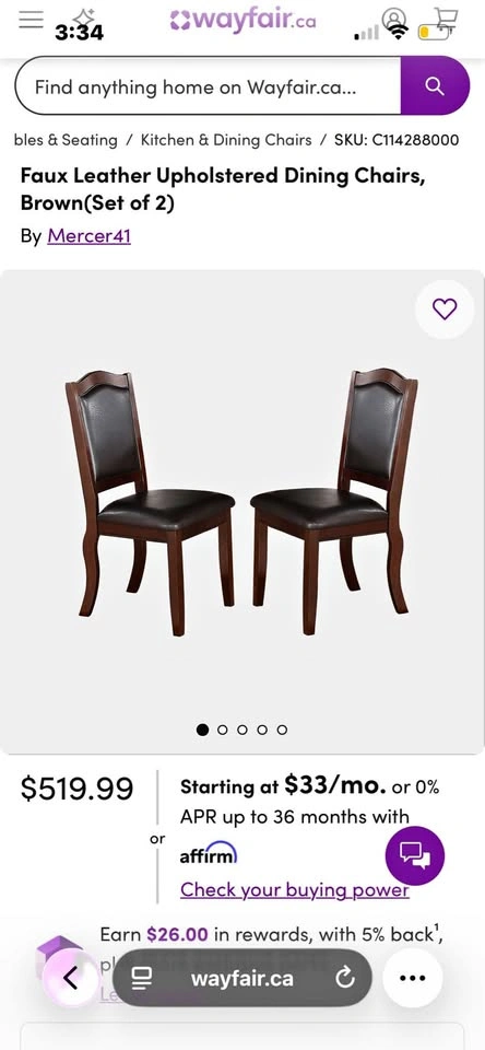 Brand new solid wood dinning chairs( set of 2)