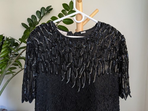 Vintage Laurence Kazar 100% Silk Beaded Sequin Cocktail Dress - photo 2